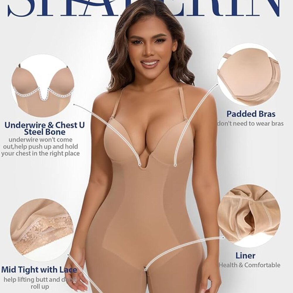 SHAPERIN Backless Shapewear Strapless Bodysuit Bra Fajas